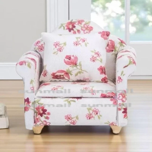 Main image of Miniature Floral 1-Seater Sofa with Cushion Dollhouse Furniture