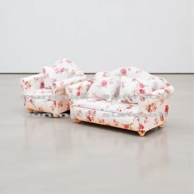 Alt view image 2 of 6 - Miniature Floral 1-Seater Sofa with Cushion Dollhouse Furniture
