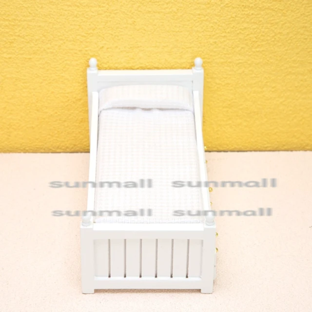 Alt view image 5 of 7 - Miniature Single Bed with Storage, Pillow, and Mattress - Dollhouse Furniture