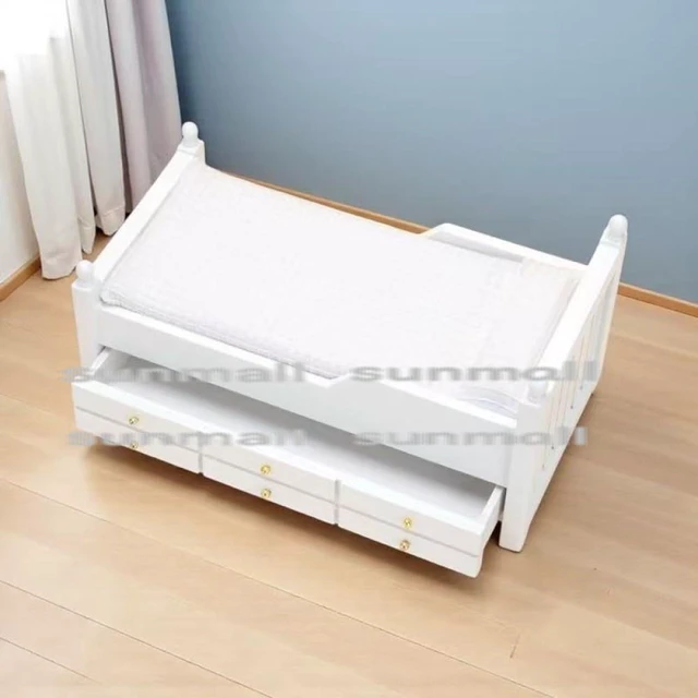 Main image of Miniature Single Bed with Storage, Pillow, and Mattress - Dollhouse Furniture