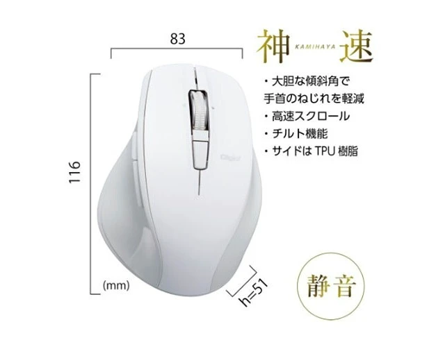 Alt view image 4 of 4 - Japan Nakabayashi Shinsoku Bluetooth Silent 5-Button BlueLED Mouse N White