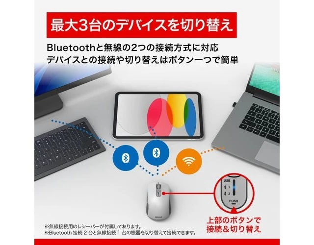 Alt view image 5 of 7 - Japan BUFFALO BSMBB700WH White Bluetooth Wireless 2.4GHz Mouse with High-Speed S