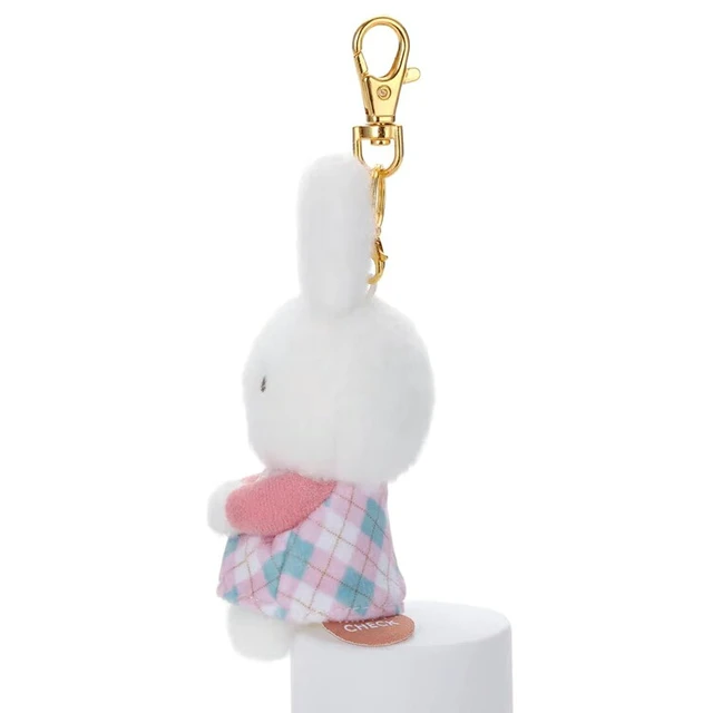 Alt view image 3 of 4 - Japan Miffy Chokkorisan Key Charm Mascot Pink Sitting Pose Check MIFFY CHECK