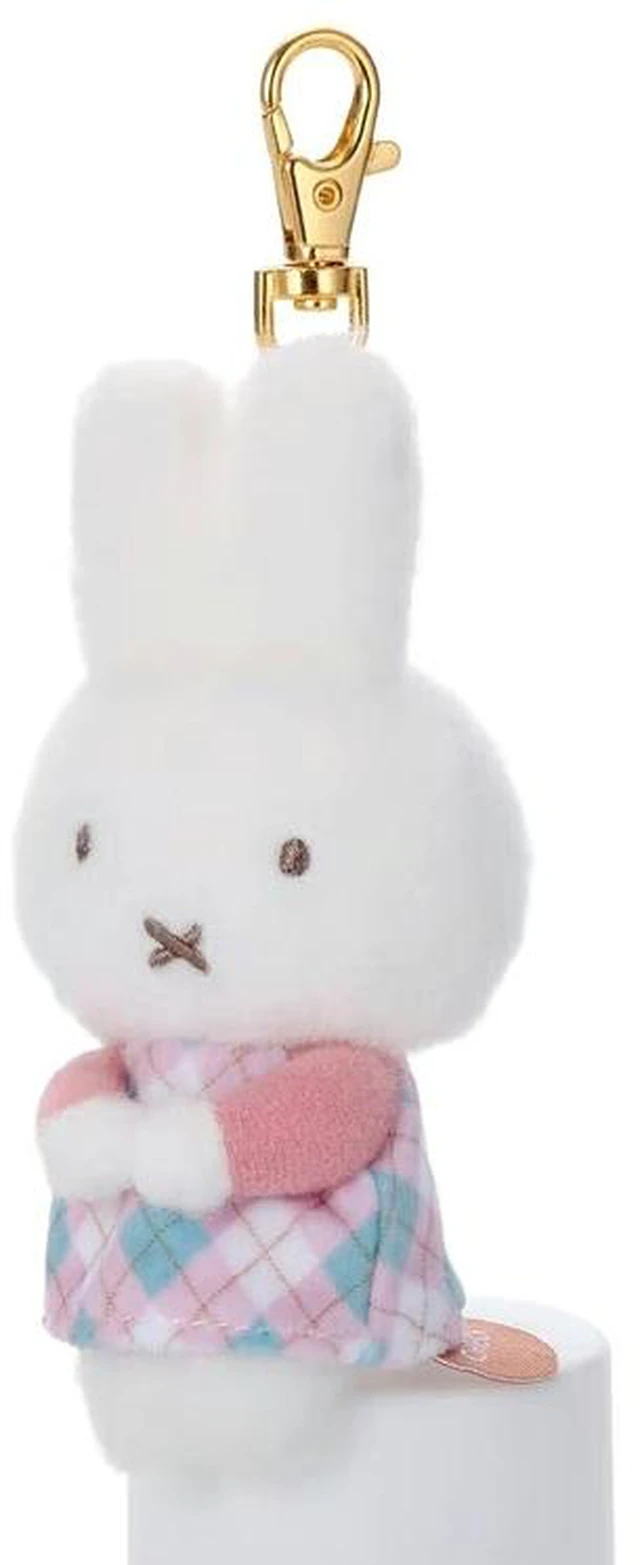 Alt view image 2 of 4 - Japan Miffy Chokkorisan Key Charm Mascot Pink Sitting Pose Check MIFFY CHECK