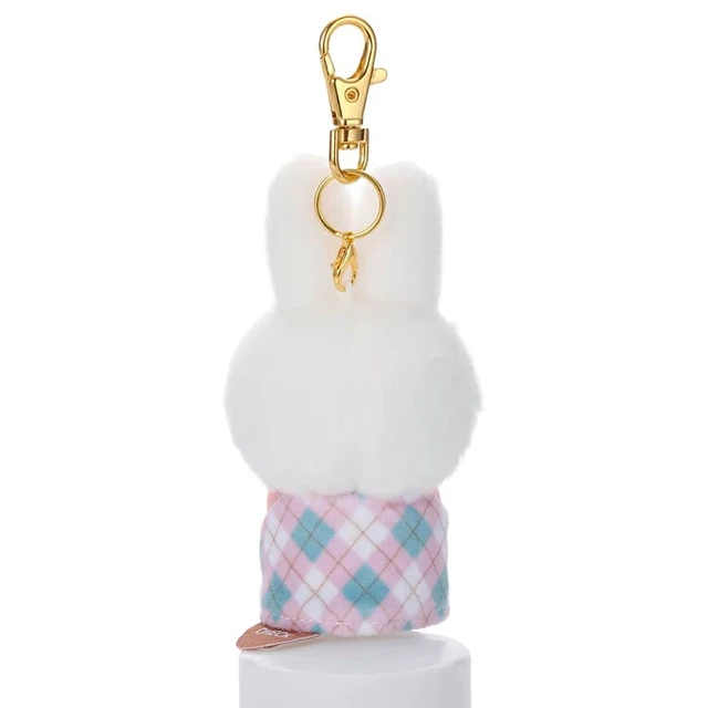 Alt view image 4 of 4 - Japan Miffy Chokkorisan Key Charm Mascot Pink Sitting Pose Check MIFFY CHECK