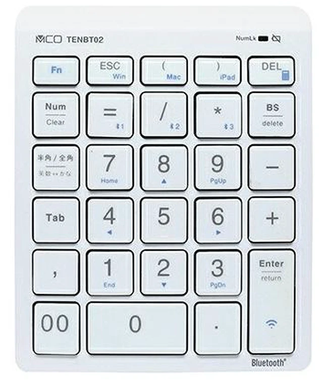 Main image of Japan Miyoshi TENBT02-WH White Bluetooth 5.0 Wireless Tenkeyless Keypad
