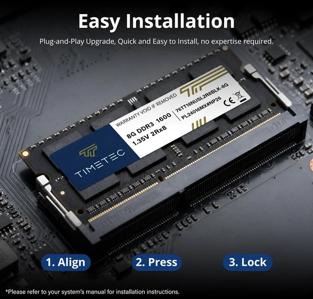 Alt view image 6 of 7 - Timetec 8GB DDR3L / DDR3 1600MHz (DDR3L-1600) PC3L-12800 / PC3-12800(PC3L-12800S) Non-ECC Unbuffered 1.35V/1.5V CL11 2Rx8 204 Pin SODIMM Laptop Notebook PC Computer Memory RAM Module Upgrade Black PCB