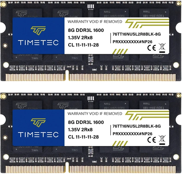 Main image of Timetec 16GB KIT(2x8GB) DDR3L / DDR3 1600MHz (DDR3L-1600) PC3L-12800 / PC3-12800 Non-ECC Unbuffered 1.35V/1.5V CL11 2Rx8 204 Pin SODIMM Laptop Notebook PC Computer Memory RAM Module Upgrade Black PCB