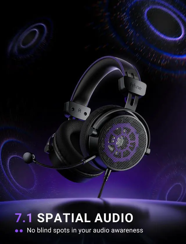 Alt view image 4 of 7 - Open Back Gaming Headset with 7.1 Surround Sound - Expansive Open Audio - USB/3.5mm Dual Wired Connection - Detachable Mic for PC, PS5, PS4, Laptop, Mac, Xbox, Mobile - Ampligame H18V Lite BP