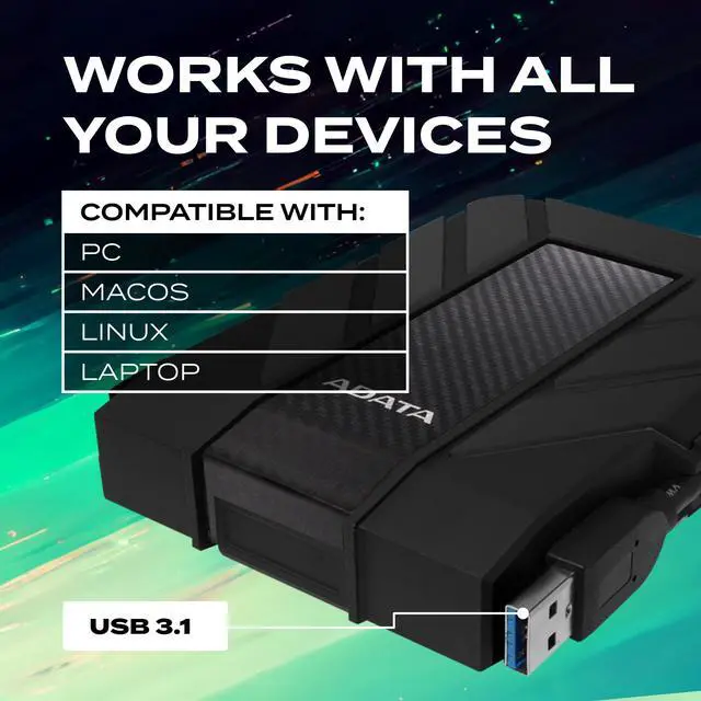 Alt view image 5 of 7 - HD710 Pro - 1 TB External Hard Drive - Shockproof, Waterproof & Dustproof - Durable Storage - For Gamers, Students & Professionals - Mac, PC & Linux Compatible - Black - AHD710P-1TU31-CBK