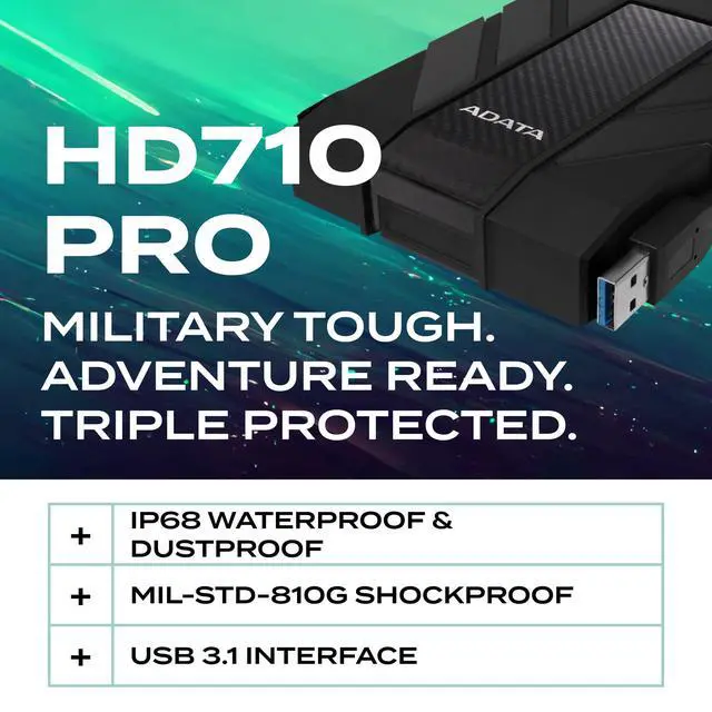 Alt view image 2 of 7 - HD710 Pro - 1 TB External Hard Drive - Shockproof, Waterproof & Dustproof - Durable Storage - For Gamers, Students & Professionals - Mac, PC & Linux Compatible - Black - AHD710P-1TU31-CBK