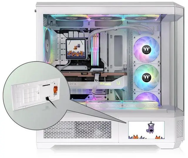 Alt view image 8 of 10 - Thermaltake View 600 TG 6.0 Inch LCD Screen Panel Kit; LCD and Panel; 1480x720p; TTRGBPlus 3.0 Supported; Type-C to USB (9-Pin); White; AC-080-OO6NAN-A1
