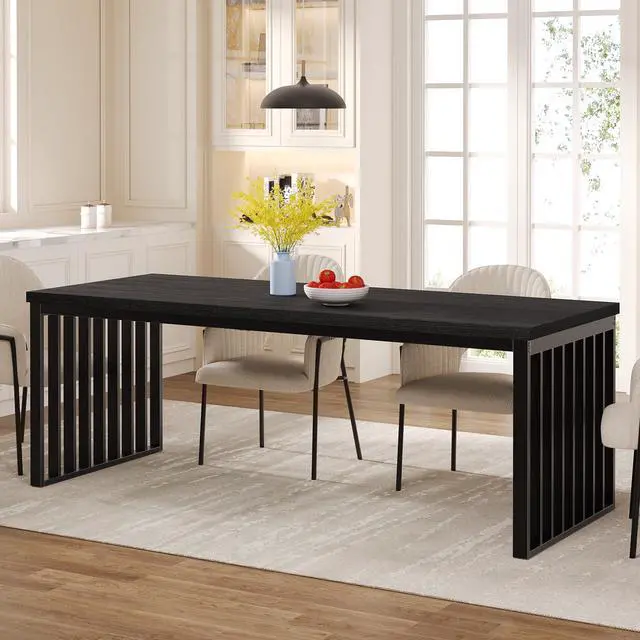 Main image of Tribesigns Industrial Dining Table for 6-8 Person, 78.74" Long Rectangle Dining Table Wood Kitchen Table with Heavy Duty Metal Frame for Living Room and Dining Room (Black)