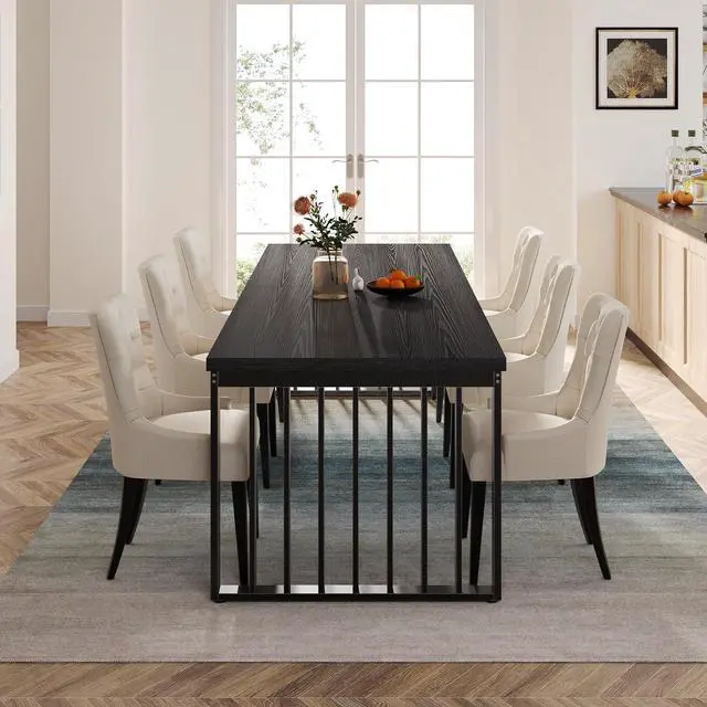 Alt view image 4 of 7 - Tribesigns Industrial Dining Table for 6-8 Person, 78.74" Long Rectangle Dining Table Wood Kitchen Table with Heavy Duty Metal Frame for Living Room and Dining Room (Black)