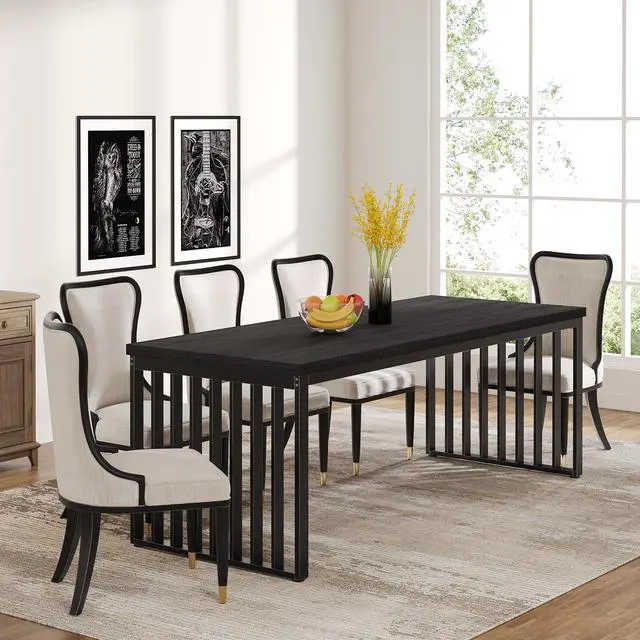 Alt view image 3 of 7 - Tribesigns Industrial Dining Table for 6-8 Person, 78.74" Long Rectangle Dining Table Wood Kitchen Table with Heavy Duty Metal Frame for Living Room and Dining Room (Black)