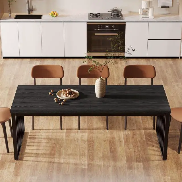 Alt view image 5 of 7 - Tribesigns Industrial Dining Table for 6-8 Person, 78.74" Long Rectangle Dining Table Wood Kitchen Table with Heavy Duty Metal Frame for Living Room and Dining Room (Black)