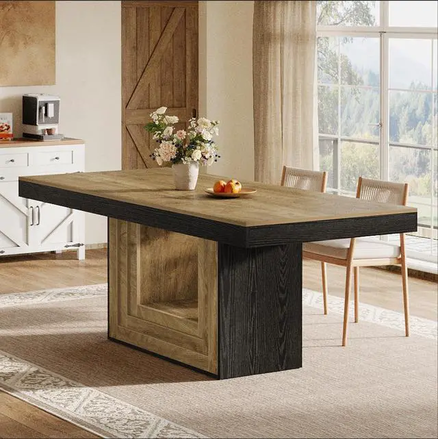 Alt view image 3 of 7 - Tribesigns Dining Table for 4-6 People, 63" Rectangle Kitchen Table, Farmhouse Dining Room Furniture for Dinner, Banquet, 62.99" W x 31.5" D, Natural Wood and Black