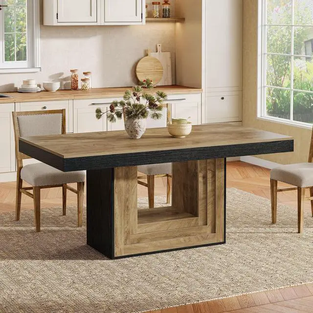 Alt view image 4 of 7 - Tribesigns Dining Table for 4-6 People, 63" Rectangle Kitchen Table, Farmhouse Dining Room Furniture for Dinner, Banquet, 62.99" W x 31.5" D, Natural Wood and Black