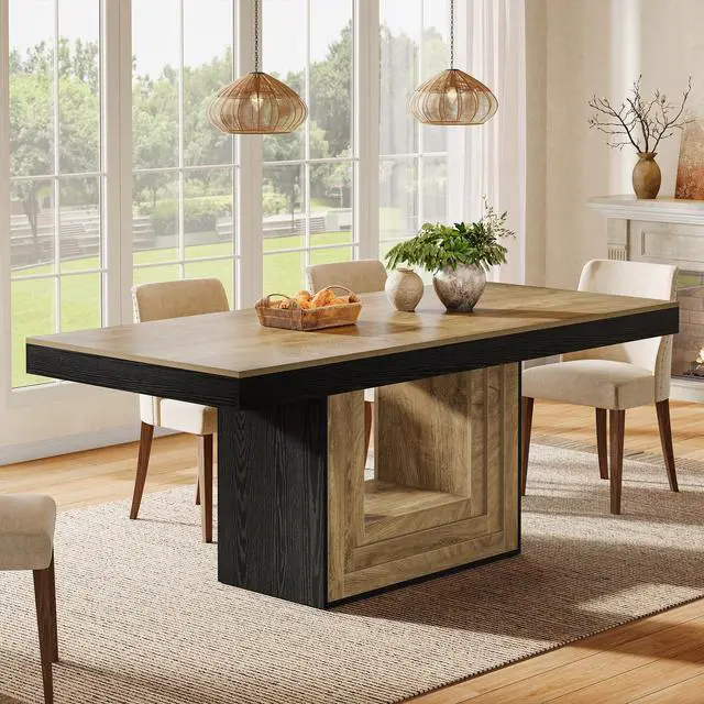 Alt view image 5 of 7 - Tribesigns Dining Table for 4-6 People, 63" Rectangle Kitchen Table, Farmhouse Dining Room Furniture for Dinner, Banquet, 62.99" W x 31.5" D, Natural Wood and Black