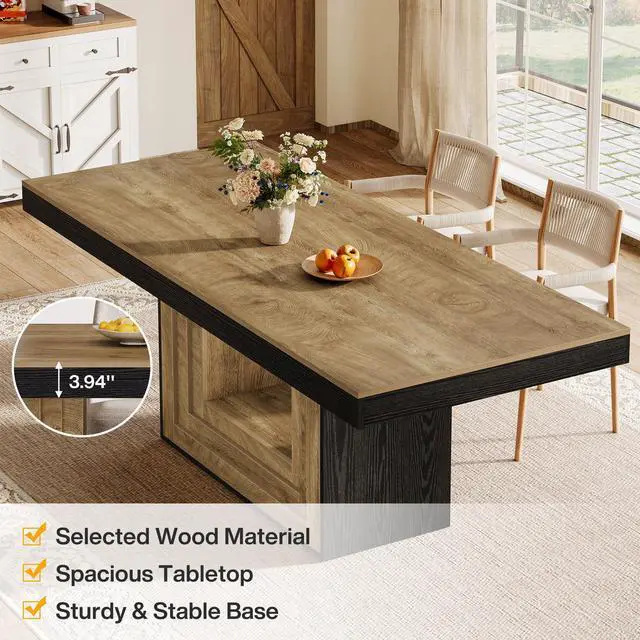 Alt view image 6 of 7 - Tribesigns Dining Table for 4-6 People, 63" Rectangle Kitchen Table, Farmhouse Dining Room Furniture for Dinner, Banquet, 62.99" W x 31.5" D, Natural Wood and Black