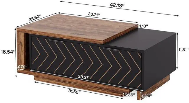 Alt view image 6 of 7 - Tribesigns Extendable Coffee Table with 2 Storage Drawers, Dual-Tone Center Table with Sliding Tabletop, Multi-Functional Hidden Storage Wooden Rectangle Cocktail Table for Living Room (Brown & Black)
