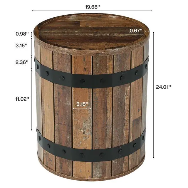 Alt view image 2 of 7 - Tribesigns Barrel Side Table with Hidden Storage, 19.68" Farmhouse Round Rustic Wood End Table with Removable Lid, 24" Tall Sofa Side Bedside Nightstand for Living Room (2 PCS)