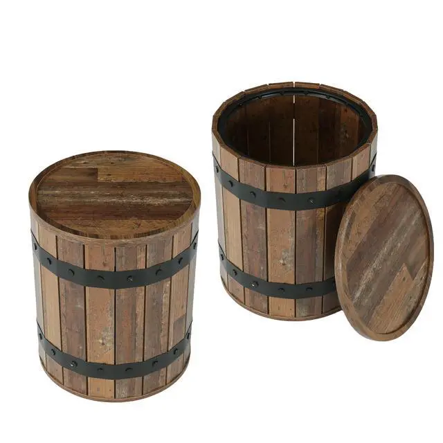 Alt view image 3 of 7 - Tribesigns Barrel Side Table with Hidden Storage, 19.68" Farmhouse Round Rustic Wood End Table with Removable Lid, 24" Tall Sofa Side Bedside Nightstand for Living Room (2 PCS)