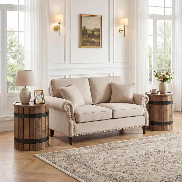 Alt view image 4 of 7 - Tribesigns Barrel Side Table with Hidden Storage, 19.68" Farmhouse Round Rustic Wood End Table with Removable Lid, 24" Tall Sofa Side Bedside Nightstand for Living Room (2 PCS)