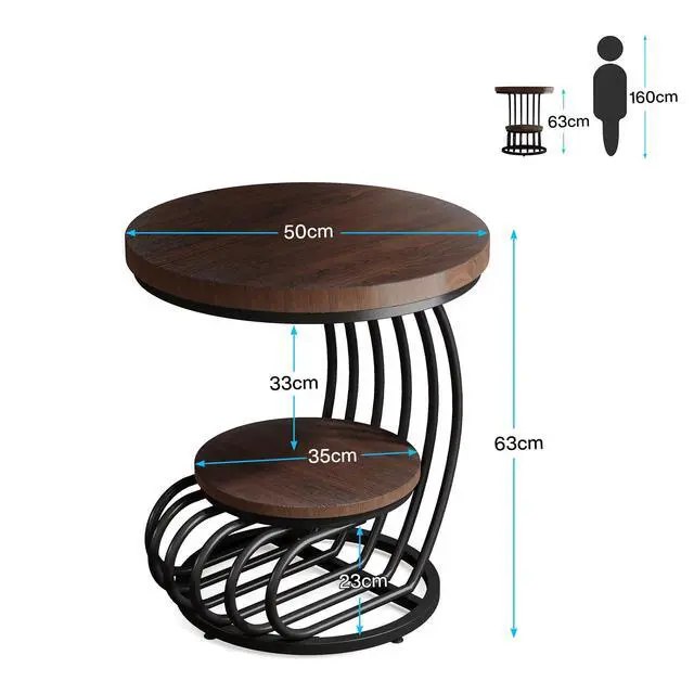 Alt view image 6 of 7 - Tribesigns Round End Side Table: 2 Tiers Side Table Set of 2, Vintage End Table for Living Room, Small Bedside Table Accent Table with Arc-Shaped Frame, Rustic Brown