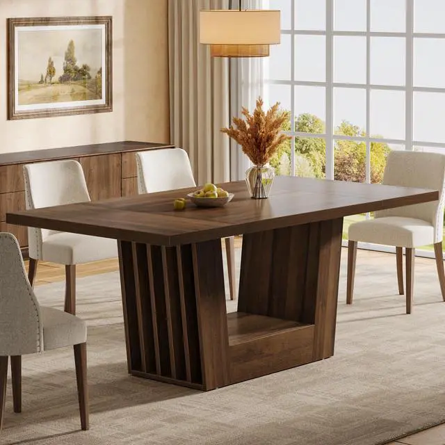 Main image of Tribesigns 63-Inch Dining Table for 4-6, Farmhouse Rectangular Kitchen Dinner Table with Heavy-Duty Base, Wood Dining Room Furniture for Kitchen, Living Room, Home, Brown