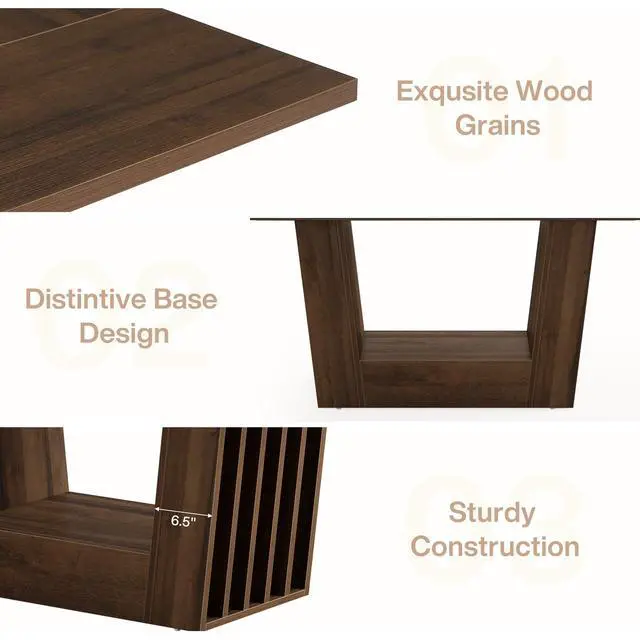 Alt view image 6 of 7 - Tribesigns 63-Inch Dining Table for 4-6, Farmhouse Rectangular Kitchen Dinner Table with Heavy-Duty Base, Wood Dining Room Furniture for Kitchen, Living Room, Home, Brown