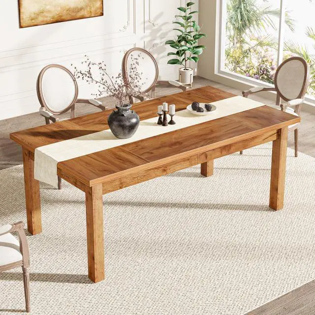 Alt view image 2 of 6 - Tribesigns 70.87" Modern Farmhouse Dining Table for 6-8, Solid Wood Legs & MDF Top, Heavy Duty 350lb Capacity, Large Rectangle Kitchen Dinner Table, Easy Assembly