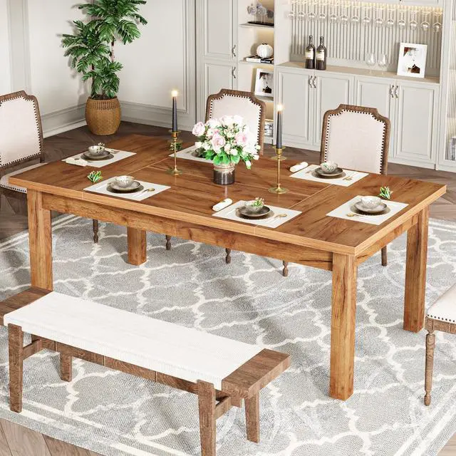 Main image of Tribesigns 70.87" Modern Farmhouse Dining Table for 6-8, Solid Wood Legs & MDF Top, Heavy Duty 350lb Capacity, Large Rectangle Kitchen Dinner Table, Easy Assembly