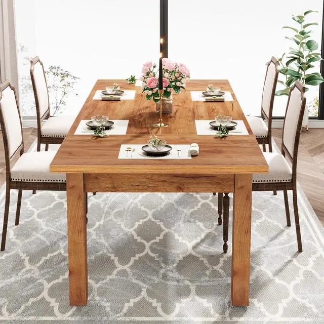 Alt view image 6 of 6 - Tribesigns 70.87" Modern Farmhouse Dining Table for 6-8, Solid Wood Legs & MDF Top, Heavy Duty 350lb Capacity, Large Rectangle Kitchen Dinner Table, Easy Assembly