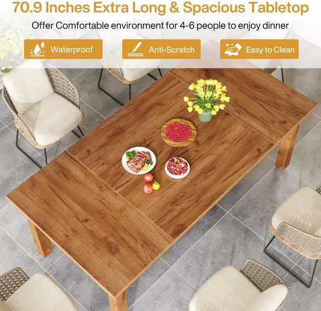 Alt view image 4 of 6 - Tribesigns 70.87" Modern Farmhouse Dining Table for 6-8, Solid Wood Legs & MDF Top, Heavy Duty 350lb Capacity, Large Rectangle Kitchen Dinner Table, Easy Assembly
