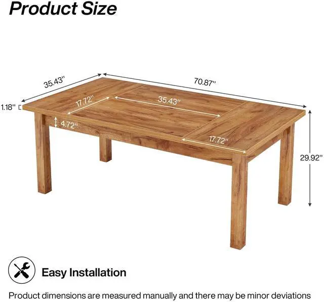 Alt view image 5 of 6 - Tribesigns 70.87" Modern Farmhouse Dining Table for 6-8, Solid Wood Legs & MDF Top, Heavy Duty 350lb Capacity, Large Rectangle Kitchen Dinner Table, Easy Assembly