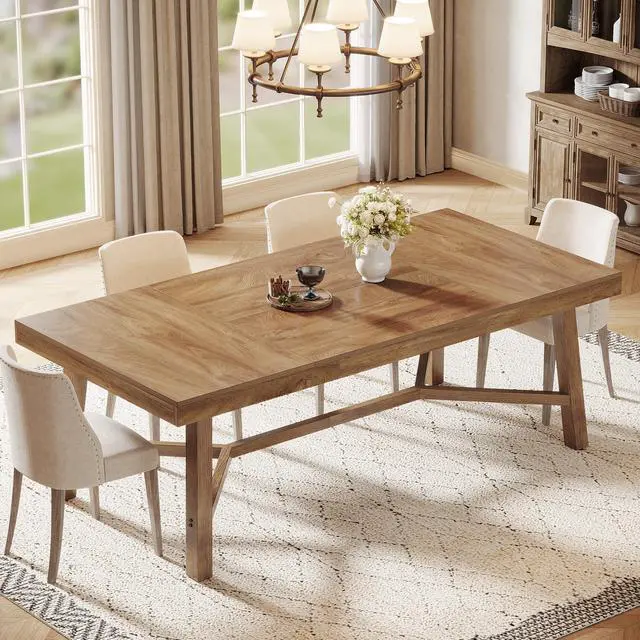 Main image of Tribesigns 70.9-Inch Dining Table for 6-8, Large Farmhouse Kitchen Table with Reinforced Metal Legs for Kitchen & Dining & Living Room, Natural