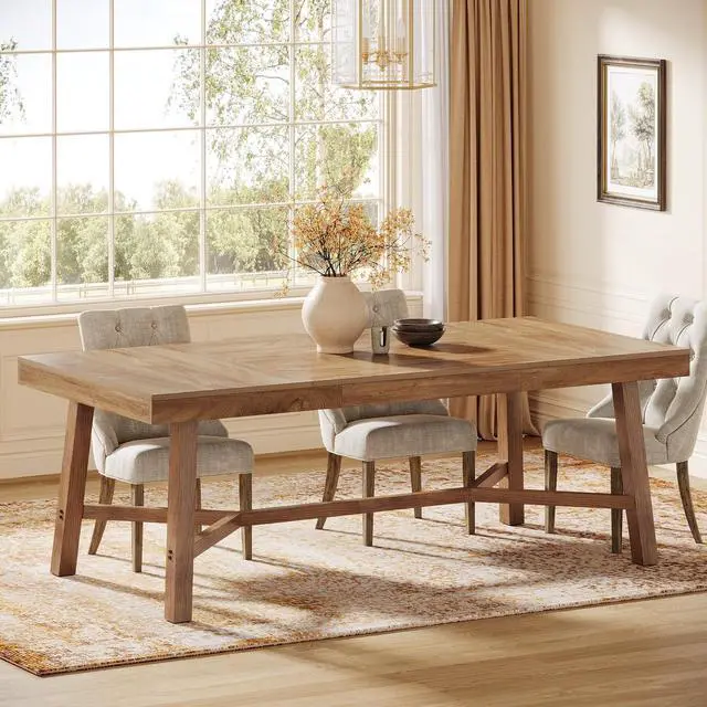 Alt view image 3 of 7 - Tribesigns 70.9-Inch Dining Table for 6-8, Large Farmhouse Kitchen Table with Reinforced Metal Legs for Kitchen & Dining & Living Room, Natural