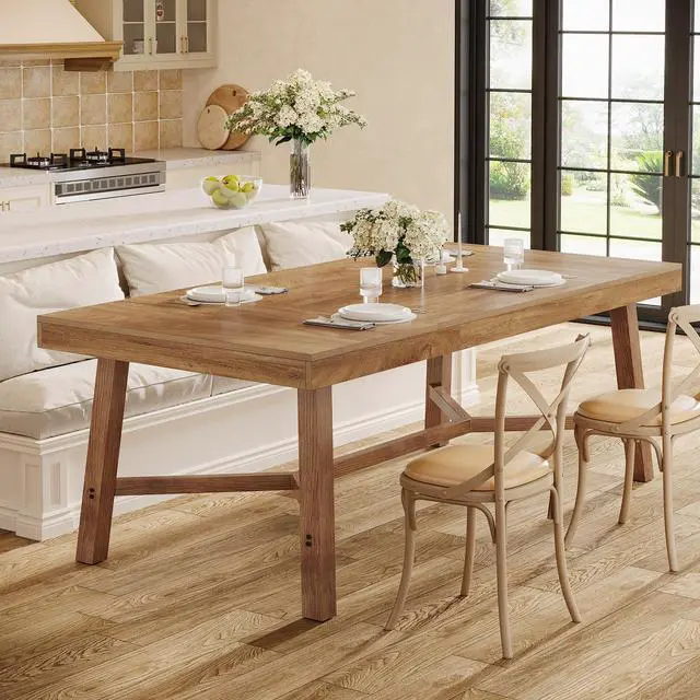 Alt view image 5 of 7 - Tribesigns 70.9-Inch Dining Table for 6-8, Large Farmhouse Kitchen Table with Reinforced Metal Legs for Kitchen & Dining & Living Room, Natural