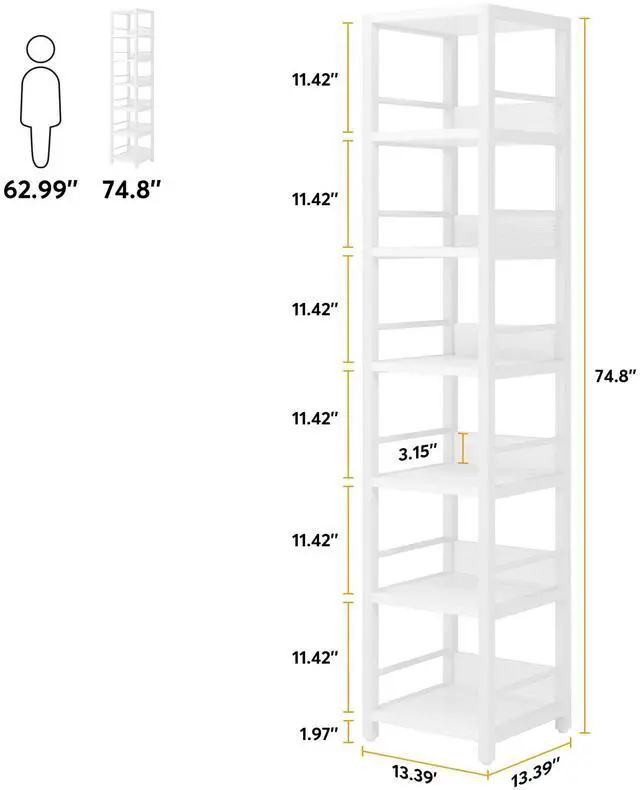 Alt view image 7 of 7 - Tribesigns 6-Tier Corner Shelf, 75 Inch Tall Narrow Bookshelf Storage Rack, Etagere Shelves Display Stand for Small Spaces, Rustic Open Bookcase Square Shelf Tower for Living Room Bathroom