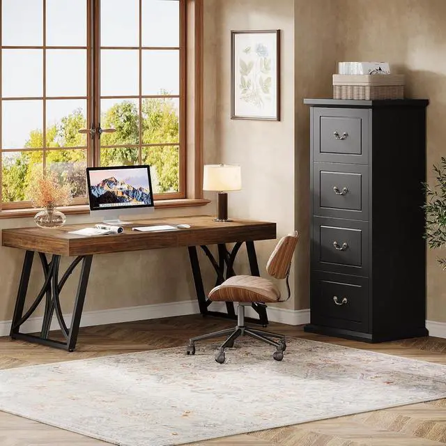 Alt view image 7 of 7 - Tribesigns 4-Drawer File Filing Cabinet, Vertical Office File Cabinet,Black