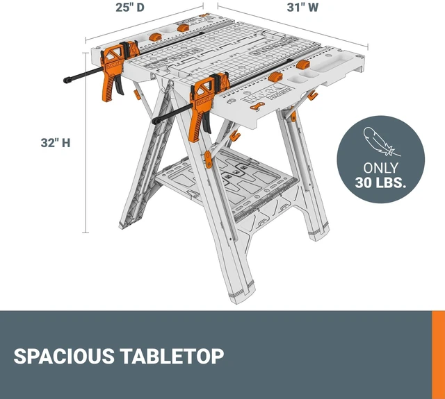 Alt view image 13 of 16 - WORX Pegasus Portable Folding Work Bench & Sawhorse w/ Bar Clamps |