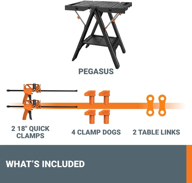 Alt view image 15 of 16 - WORX Pegasus Portable Folding Work Bench & Sawhorse w/ Bar Clamps |