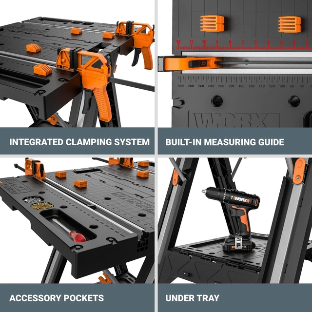 Alt view image 16 of 16 - WORX Pegasus Portable Folding Work Bench & Sawhorse w/ Bar Clamps |