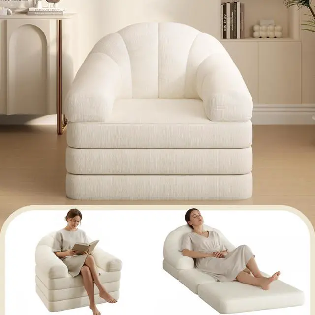Main image of Yaheetech 93" Folding Sofa Bed Convertible Sofa 2 in 1 Sleeper Chair Bed Foldable Couch with Handle Chenille Couch for Living Room, Bedroom, Apartment Beige