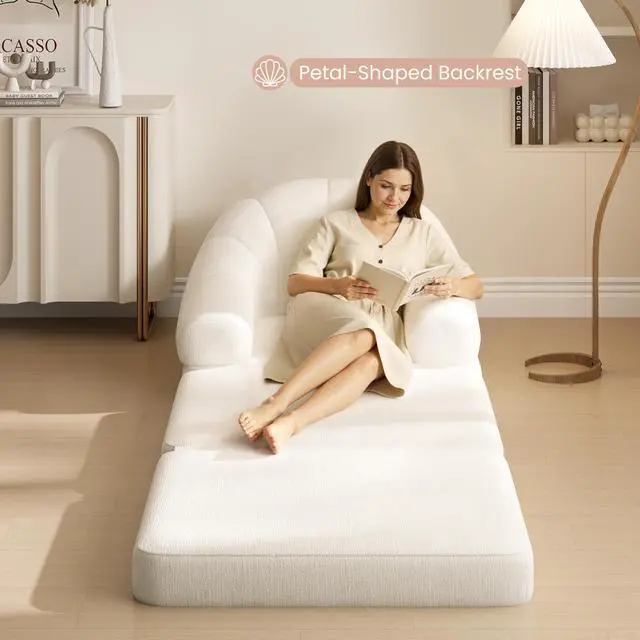 Alt view image 3 of 7 - Yaheetech 93" Folding Sofa Bed Convertible Sofa 2 in 1 Sleeper Chair Bed Foldable Couch with Handle Chenille Couch for Living Room, Bedroom, Apartment Beige