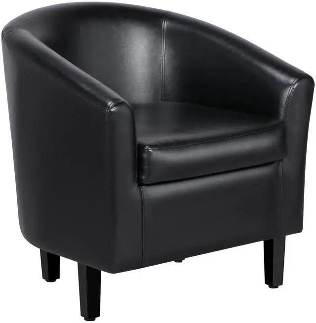 Main image of Yaheetech Barrel Chair, Faux Leather Accent Chair with Soft Padded and Sturdy Legs for Living Room/Bedroom/Study/Waiting Room, Black