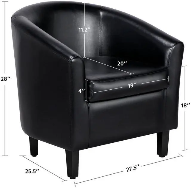 Alt view image 3 of 7 - Yaheetech Barrel Chair, Faux Leather Accent Chair with Soft Padded and Sturdy Legs for Living Room/Bedroom/Study/Waiting Room, Black