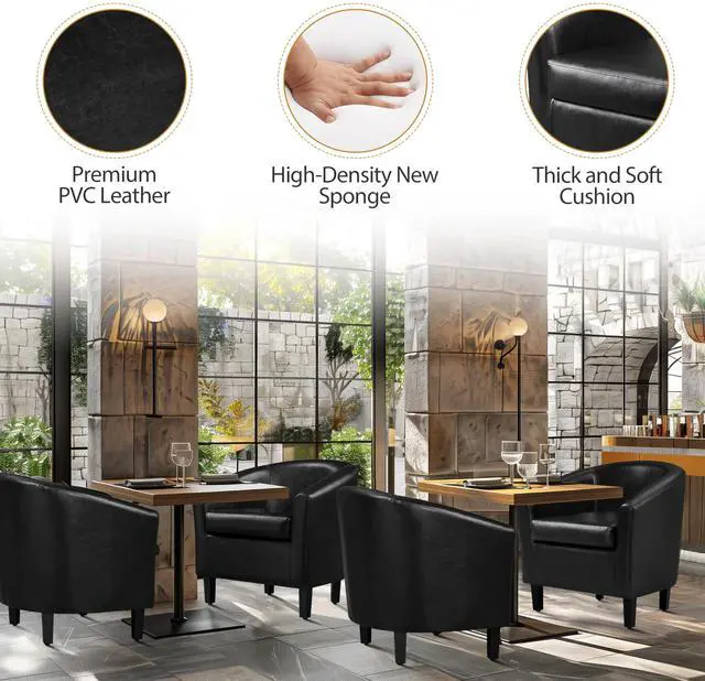 Alt view image 5 of 7 - Yaheetech Barrel Chair, Faux Leather Accent Chair with Soft Padded and Sturdy Legs for Living Room/Bedroom/Study/Waiting Room, Black
