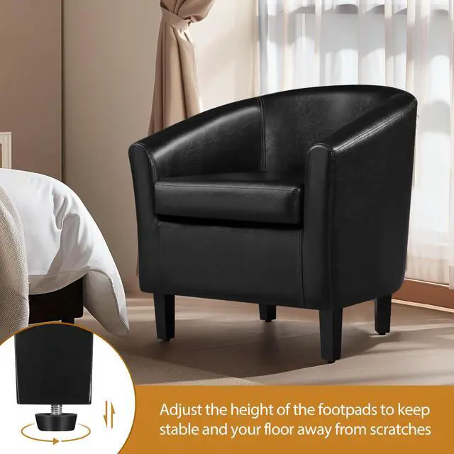 Alt view image 6 of 7 - Yaheetech Barrel Chair, Faux Leather Accent Chair with Soft Padded and Sturdy Legs for Living Room/Bedroom/Study/Waiting Room, Black